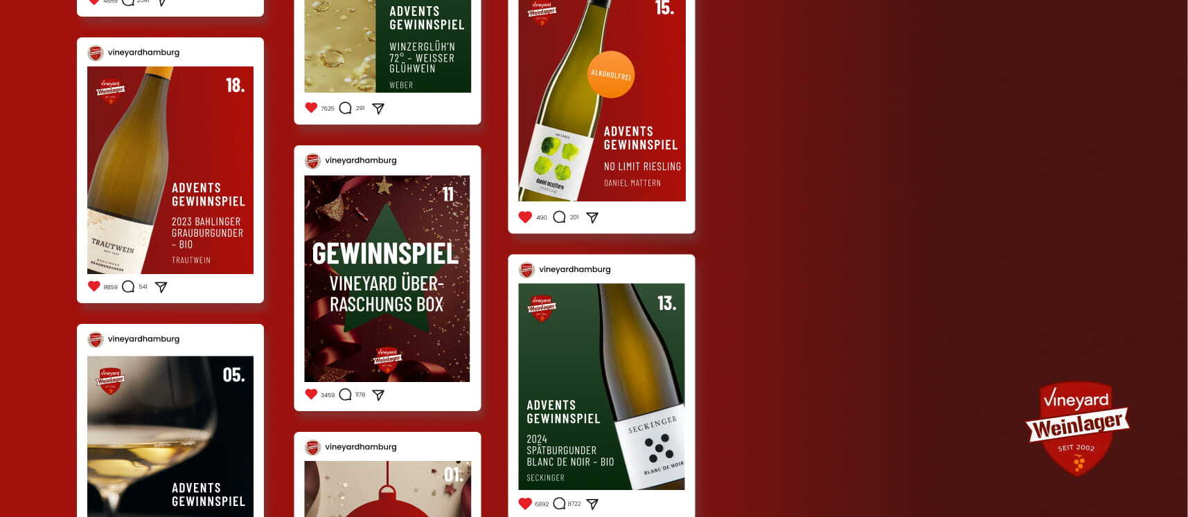 Designbueropersch social media branding vineyard Visualisierung eines einheitlichen Social-Media-Brandings für den Kunden Vineyard mit konsistenten Farben, Layouts und Marken-Elementen