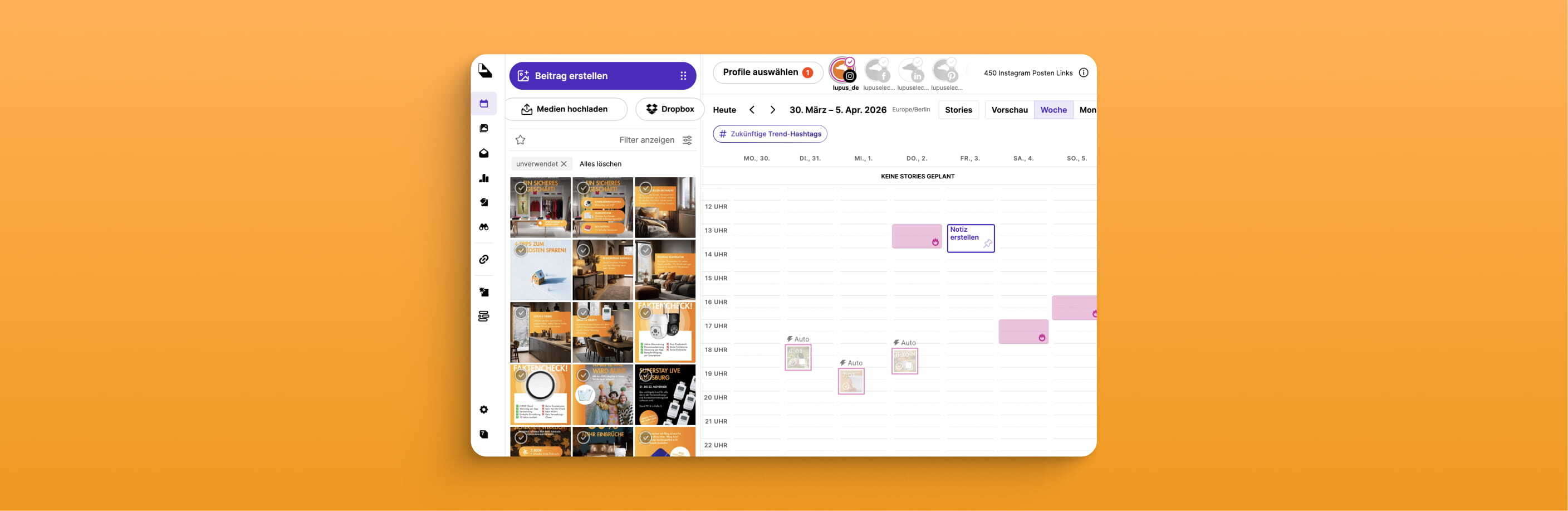 Designbueropersch social media instagram redaktionsplan desktop Abbildung des Ausspielungs-Tools Later für Social Media Betreuung Instagram