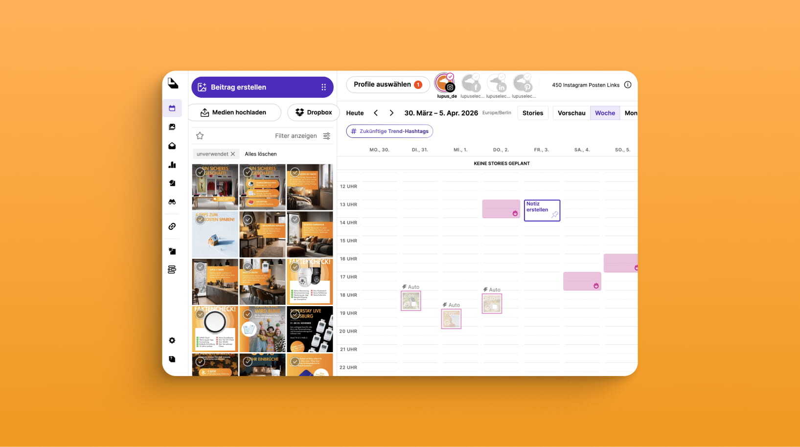 Designbueropersch social media instagram redaktionsplan mobil Abbildung des Ausspielungs-Tools Later für Social Media Betreuung Instagram